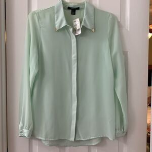 Forever 21 size small long sleeve mint sheer blouse